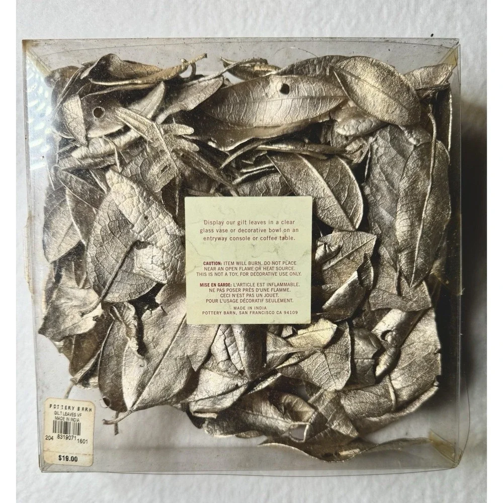 Pottery Barn Gilt Leaves Potpourri Lot of 4 Boxes Gold Metallic Fall Decor